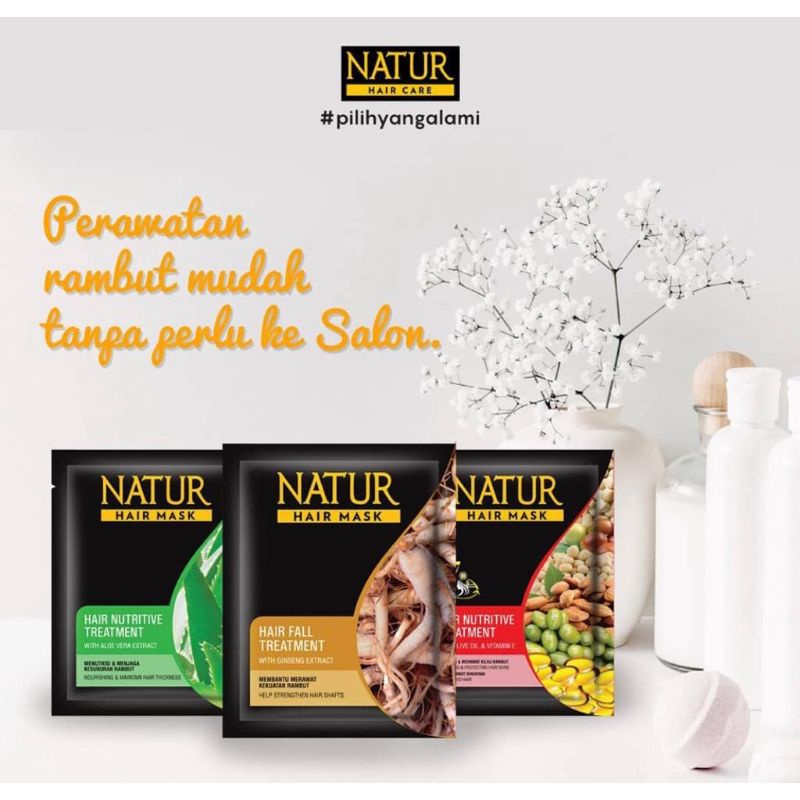 NATUR Hair Mask Nutritive Ginseng Extract / Aloe Vera / Olive Oil &amp; Vitamin E 15gr