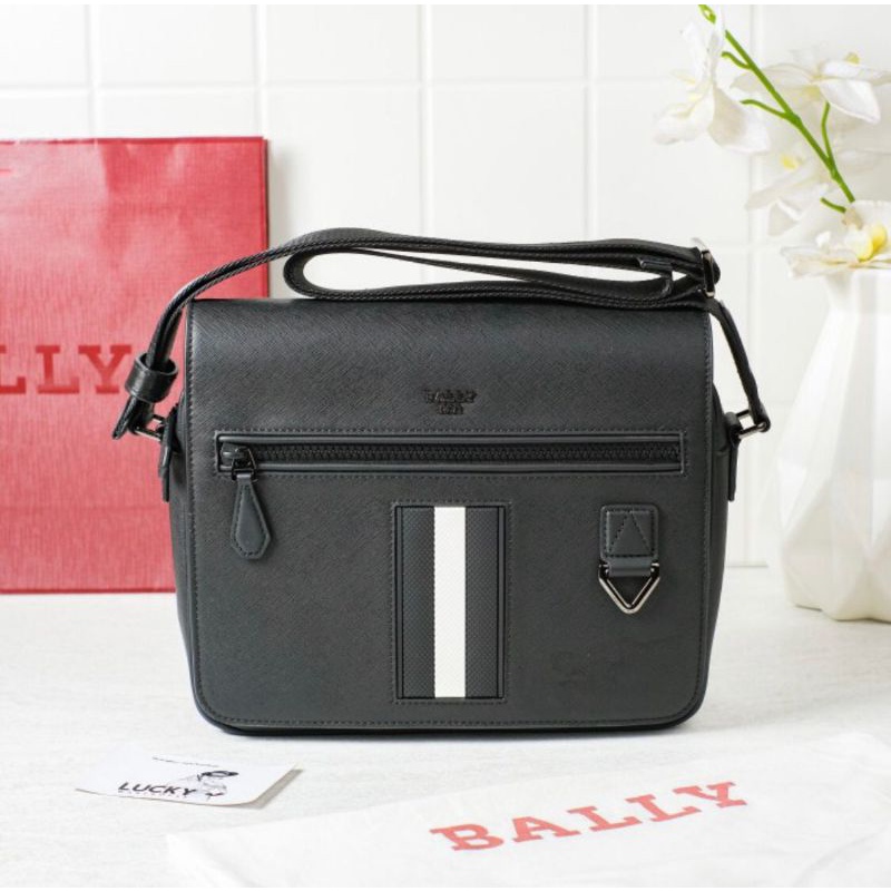 Bally Signature Three Stripe Logo Messenger Bag Black - ORIGINAL 100%