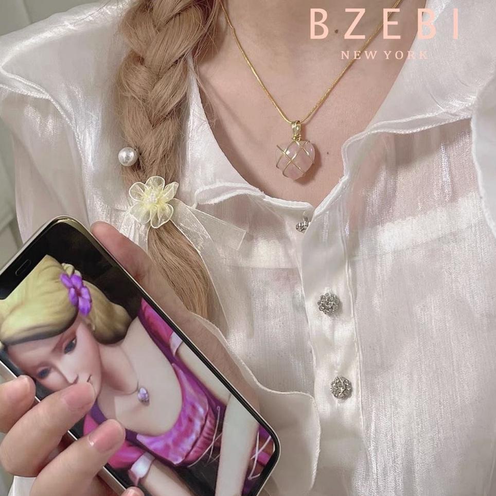 Menarik Bzebi Kalung Rantai Barbie Diamond Castle Gold 18k Liontin Batu Opal Kuarsa Rose Handmade Ad