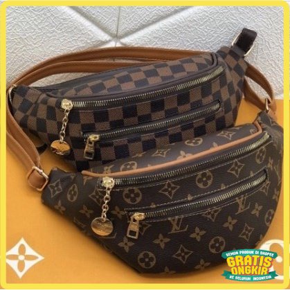 IMPORT TERBARU MURAH ORIGINAL CANTIK BUAT WANITA / SALE  TAS WAISTBAG TWO ZIPPER LV - Tas waitsbag L