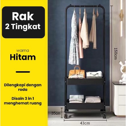 SHENAR RAK GANTUNGAN BAJU TROLI SUSUN / TROLI GANTUNG 2 SUSUN SERBAGUNA / STAND HANGER BAJU / ROLLING STORAGE CART / JEMURAN PORTABLE BAJU / RAK GAWANGAN BAJU CELANA - ALEXA RACK , SHENARCORNER168