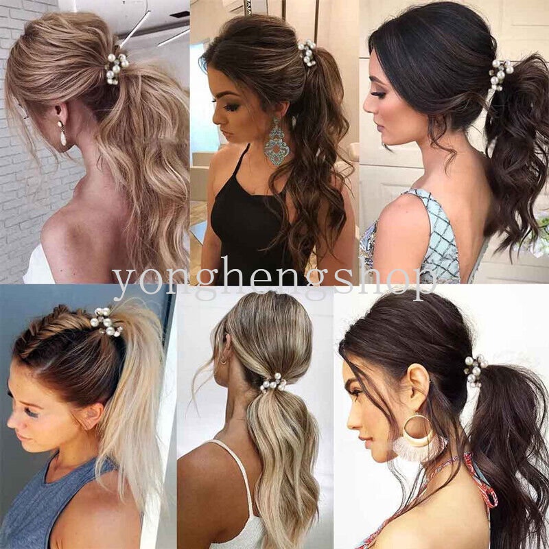 Ikat Rambut Ponytail Elastis Aksen Mutiara Camellia Untuk Wanita