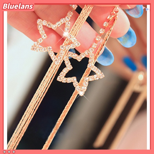 Anting Kait Rantai Panjang Menjuntai Bentuk Bintang Pentacle Aksen Berlian Imitasi Untuk Wanita