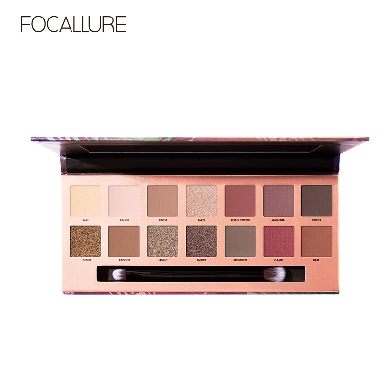 FOCALLURE FA49 Eyeshadow Palette With Brush- 14 Warna Kosmetik Eyeshadow Untuk Wajah Eyeshadow Palette Alis