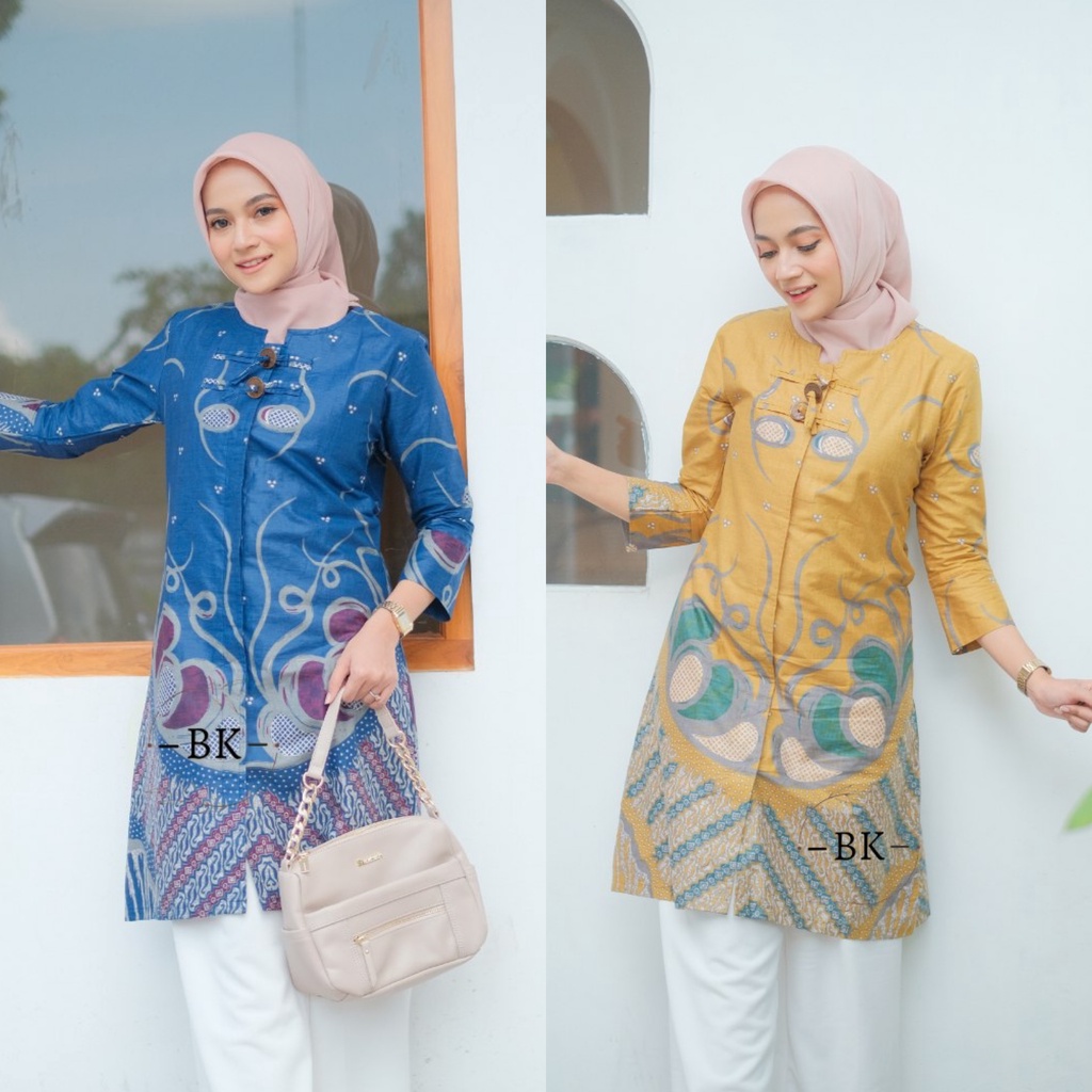 Batik Alina Baju Batik Wanita Modern Atasan Batik Kerja Wanita Lengan Panjang Tunik Batik Kantor Blouse Batik Seragam M L XL XXL