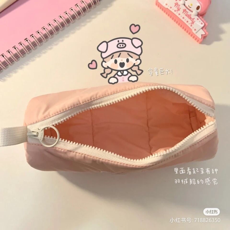 ◎♚▩Sera sandwich tempat pensil perempuan sederhana lucu kecil segar kapasitas besar warna solid tas alat tulis siswa sekolah menengah pertama bersih merah