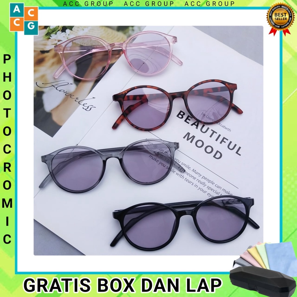 FREE BOX DAN LAP PHOTOCROMIC KACAMATA BERUBAH WARNA FASHION WANITA PRIA VINTAGE FRAME OPTIK