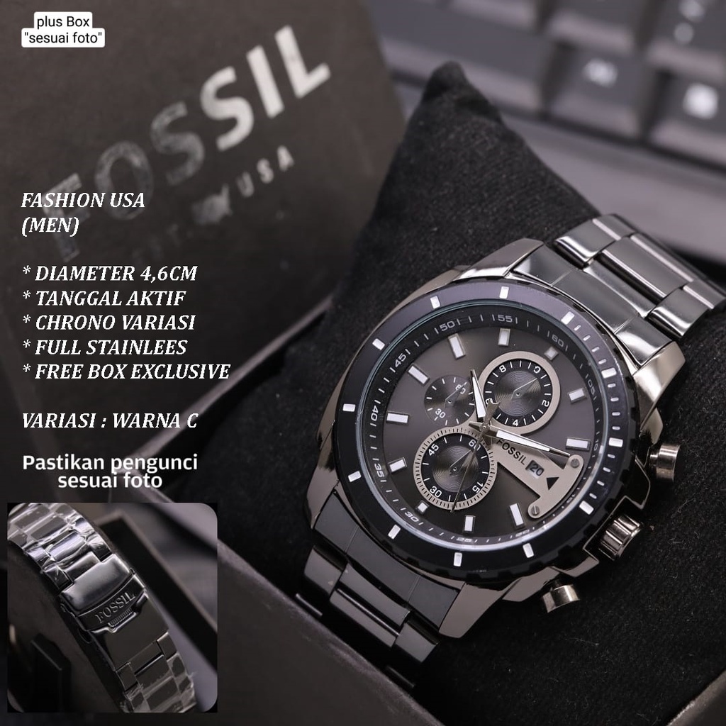 (FREE BOX) JAM TANGAN PRIA FASHION RANTAI BODY BULAT TANGGAL AKTIF CHRONO VARIASI