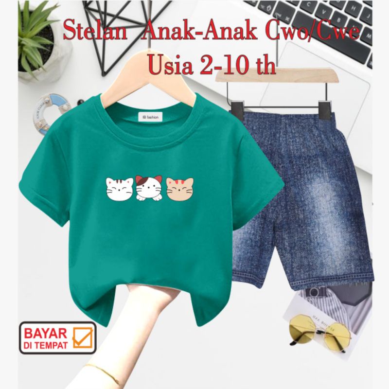 ((IB))SETELAN ANAK2 UNISEX SEMI JEANS/KUCING DIGITAL SABLON