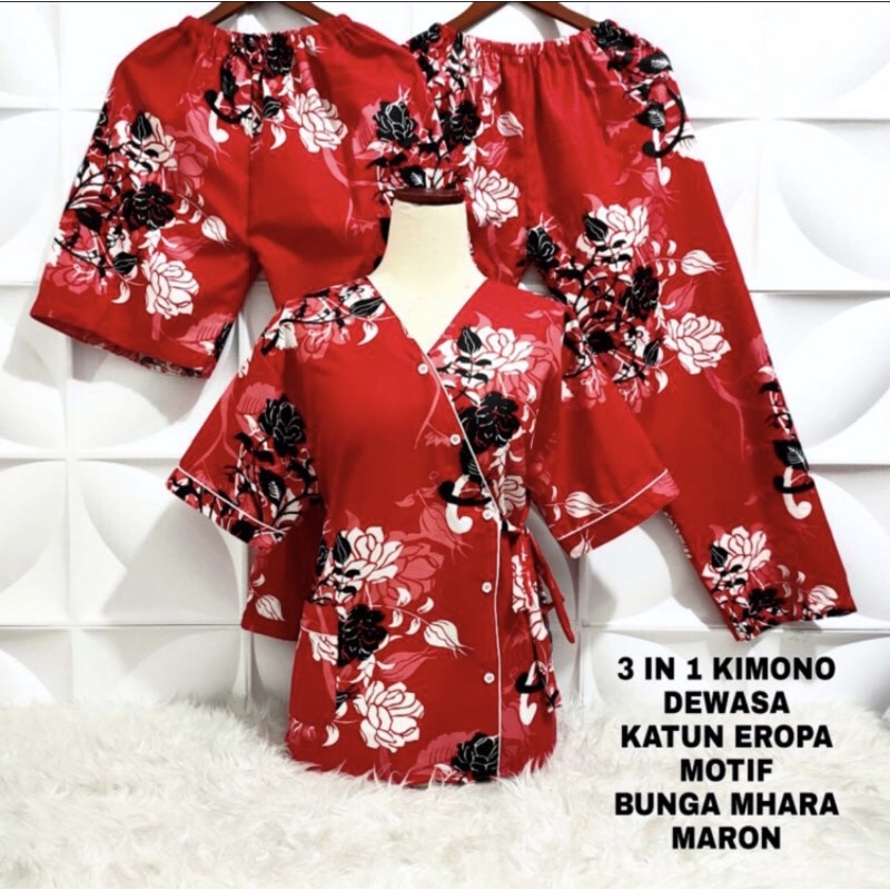 Piyama Kimono Wanita 3in1 motif bunga