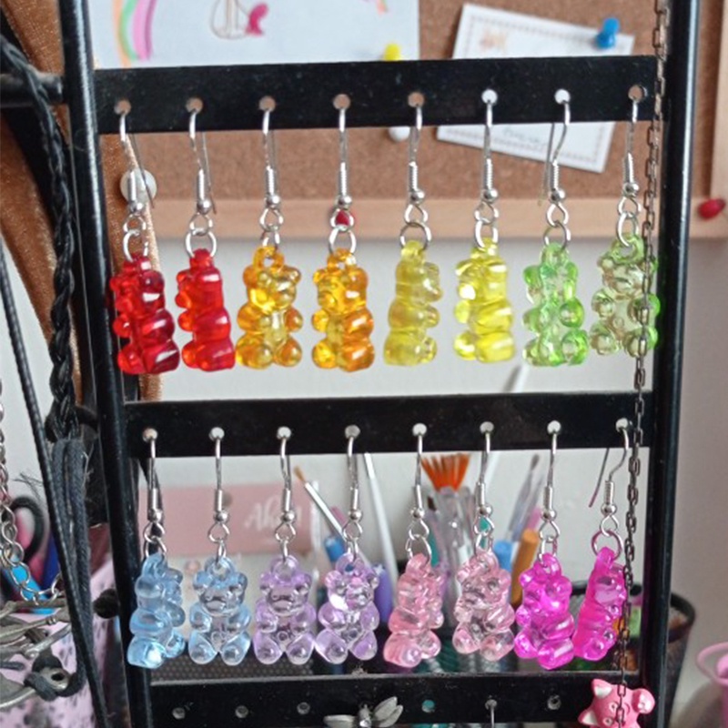 10pcs Manik-Manik Akrilik Bentuk Hewan Beruang Warna-Warni Permen Untuk Membuat Perhiasan Kalung Anting Menjuntai