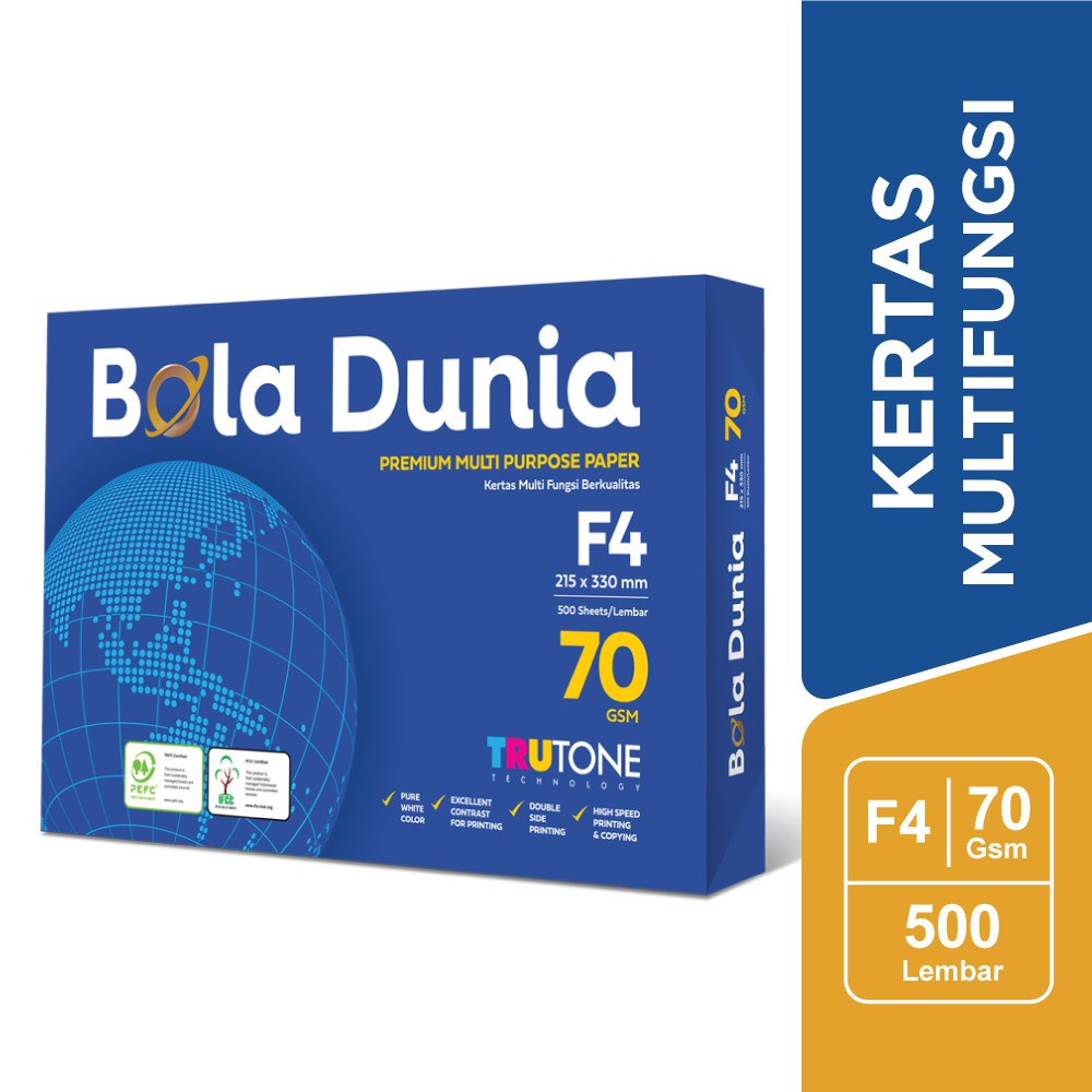 

Bola Dunia Kertas Fotocopy 70 GSM F4 - BDA PC 70 F4G