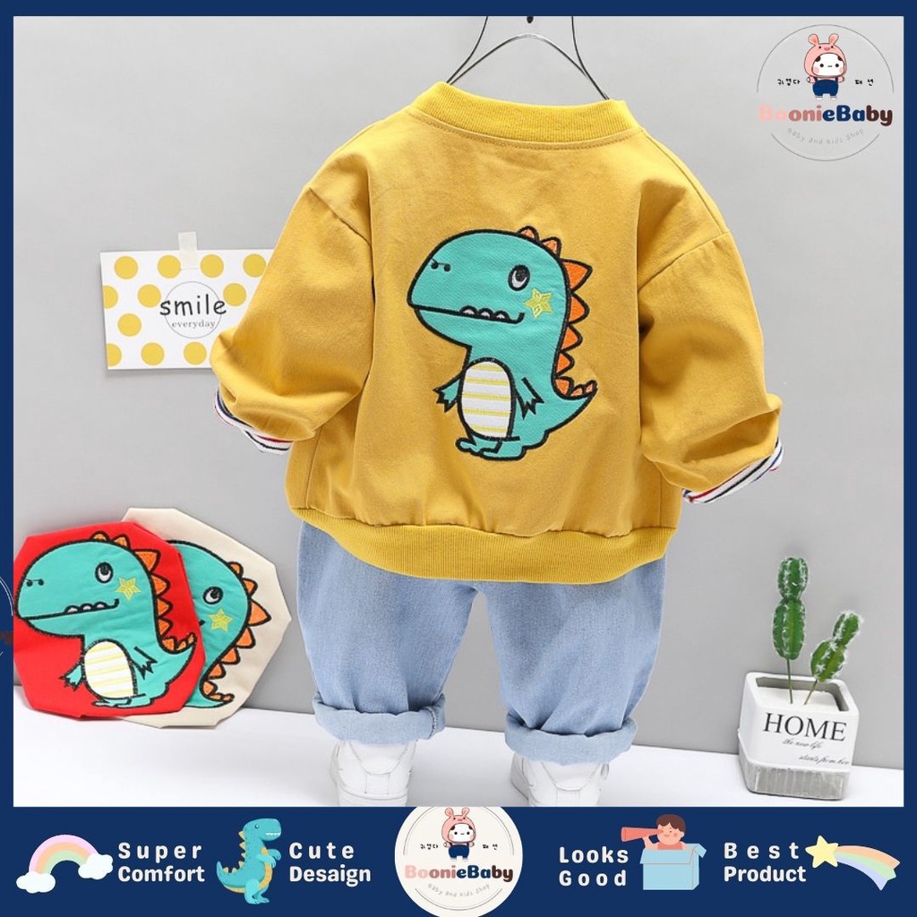 boonie SET HEY YOU DINO EBV Setelan 3in1 Kemeja Bayi anak Laki-laki import Lengan panjang Berkualitas