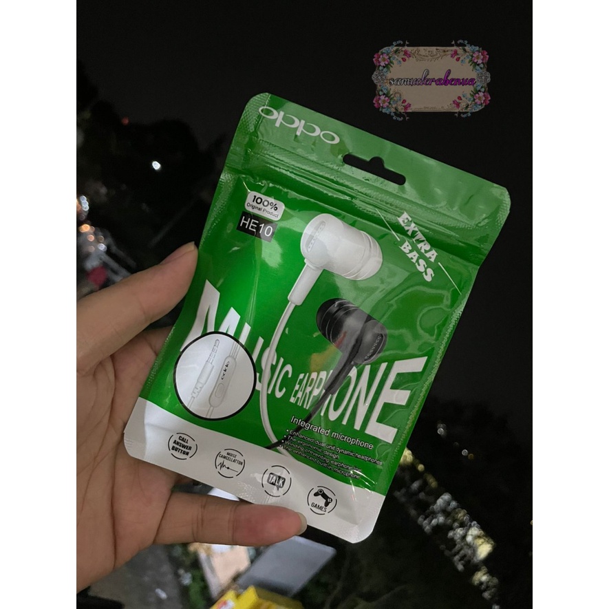 Hf Headset earphone headsfree brand HE10 extra BASS oppo Samsung vivo xiaomi realme + MIC bisa telepon an suaranya mantap SB4342