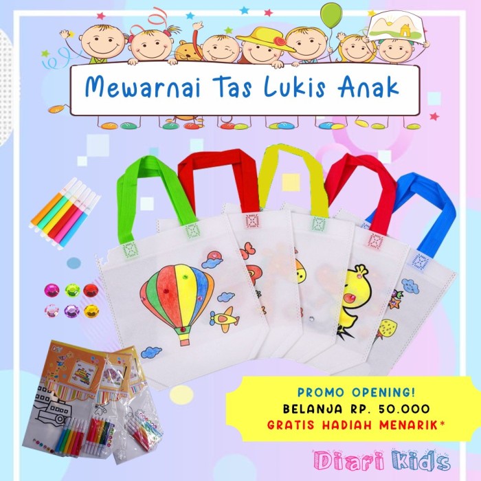 

Cuci Gudang Kerajinan Tangan Diy Mewarnai Tas Lukis Anak Tas Spunbond Gambar Lucu Bagus