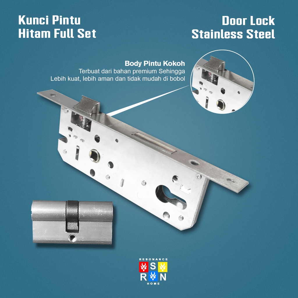 Kunci Pintu Tanggung Hitam Gagang Kotak Garis / Door Lock Full set Resonance Home