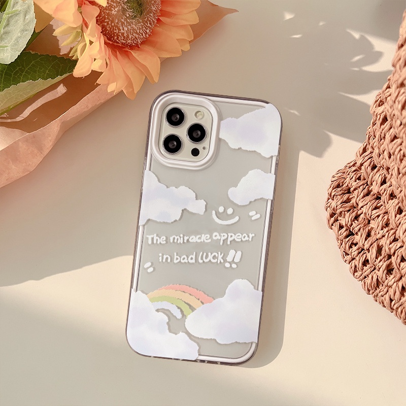 3 In 1 Soft Case Tpu Transparan Motif Awan Pelangi Untuk IPhone 7 8 Plus 11 XR 13 12 Pro Max 11 Pro Max XS Max X 12 13 SE 2020