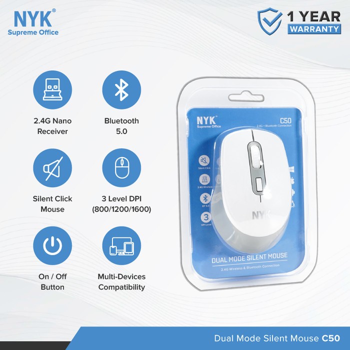 NYK Mouse Wireless Bluetooth C50 Silent Klik