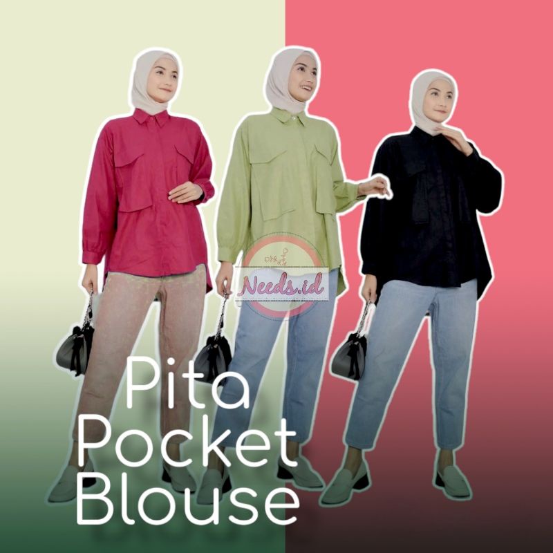 (DISKON TERMURAH) Pita Pocket Blouse Atasan Kancing