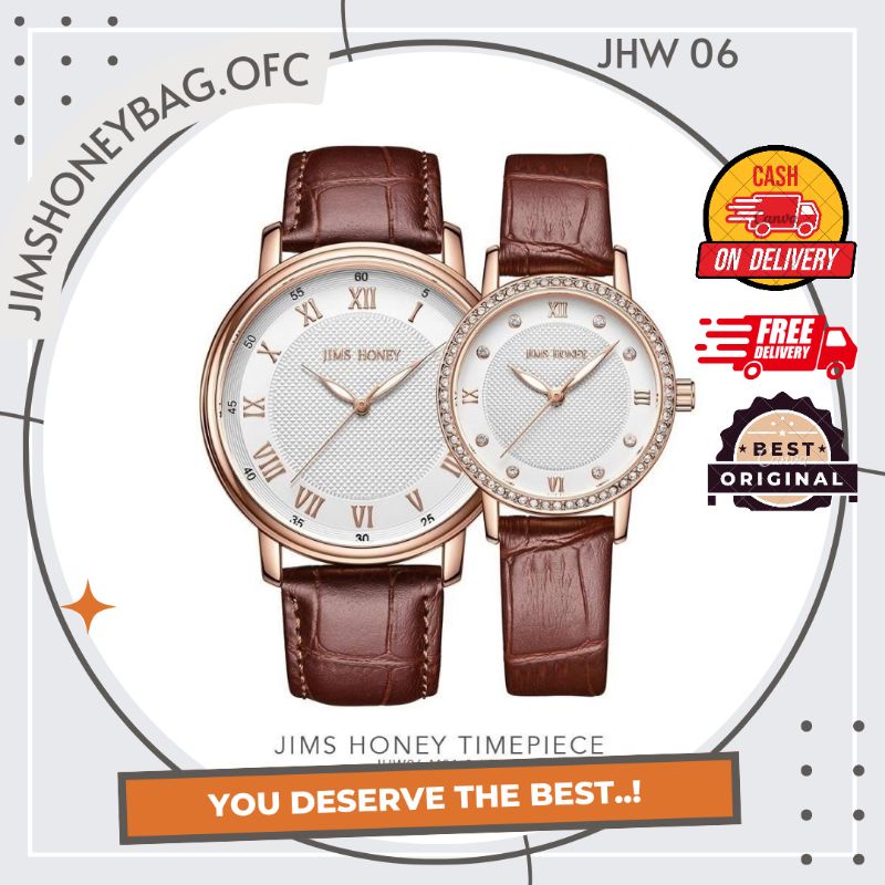 JAM TANGAN JHW 06 COUPLE JIMS HONEY ANALOG KULIT WANITA PRIA SIMPLE BRANDED TAHAN ANTI AIR WATERPROO