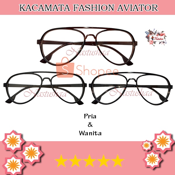 Kacamata Wanita Dan Pria Aviator Glasses Design Korea Lensa Transparan/ Kaca Mata Unisex Transparan Normal NOCASE