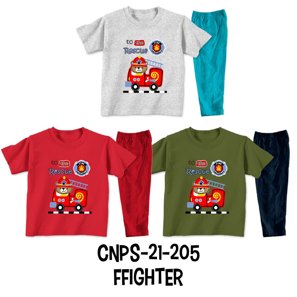 Baju Tidur Piyama Anak Cita Cita Fire Fighter Pilot Usia 2 - 8 Tahun Combed 30s Lembut