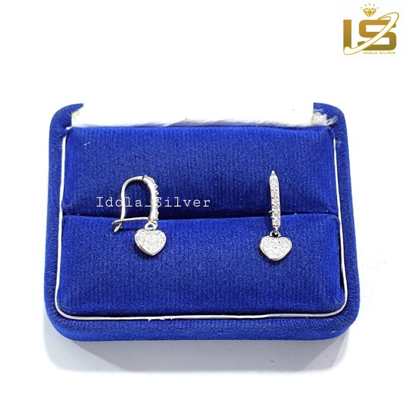 ANTING PERAK ASLI 925 LAPIS EMAS PUTIH MODEL KAIT LISTRING GANTUNGAN PERMATA Love, - PERHIASAN PERAK