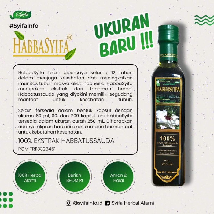 Habbasyifa Cair 250ml - Minyak Habbatussauda - Jinten Hitam Cair