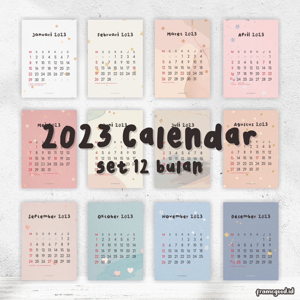 Jual Set 12 Bulan 2023 Monthly Calendar Kalender Poster Bulanan
