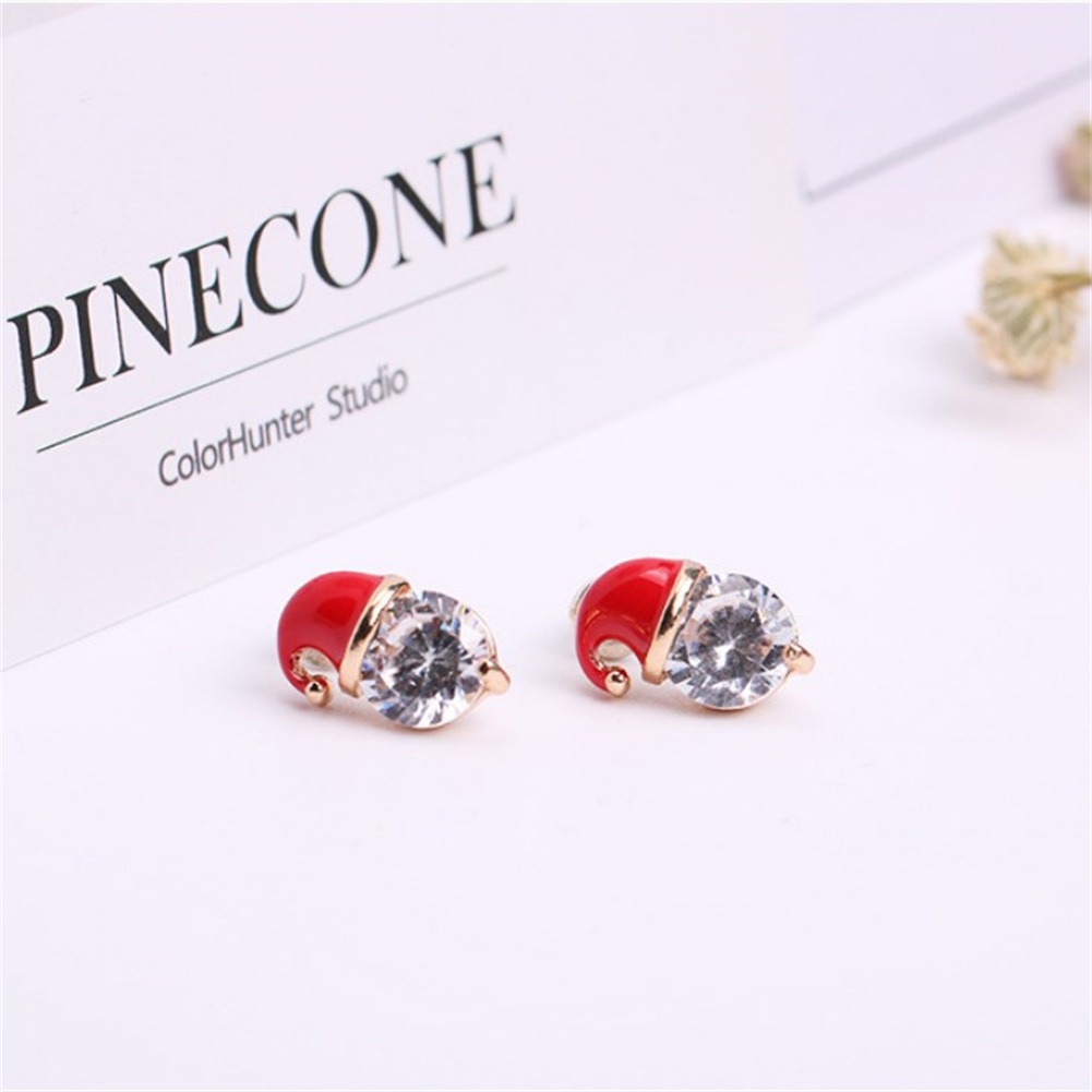 Anting Desain Topi Snowman Aksen Zirkon Untuk Hadiah Natal