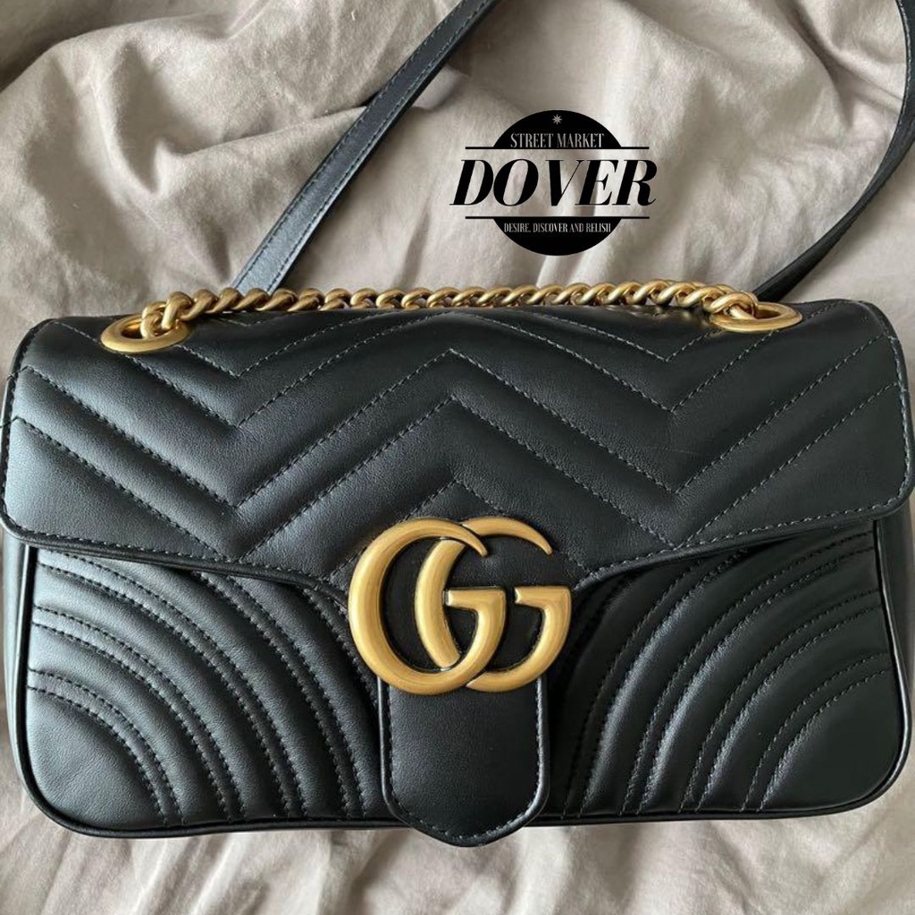 Tas G GG Marmont Matelasse Shoulder Bag Black - ORIGINAL GUARANTEE 100%