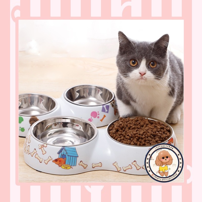 Mangkok Makan Stainless Double Motif Untuk Kucing Dan Anjing