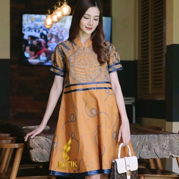 Maheswari Dress Lengan Pendek Original Batik Wanita Prabuseno Bahan Katun Printing Premium Halus Ade