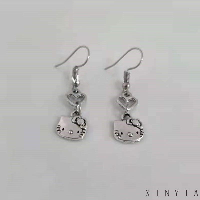 Anting Bentuk Kartun Kucing Bahan Alloy Gaya Retro Untuk Perempuan