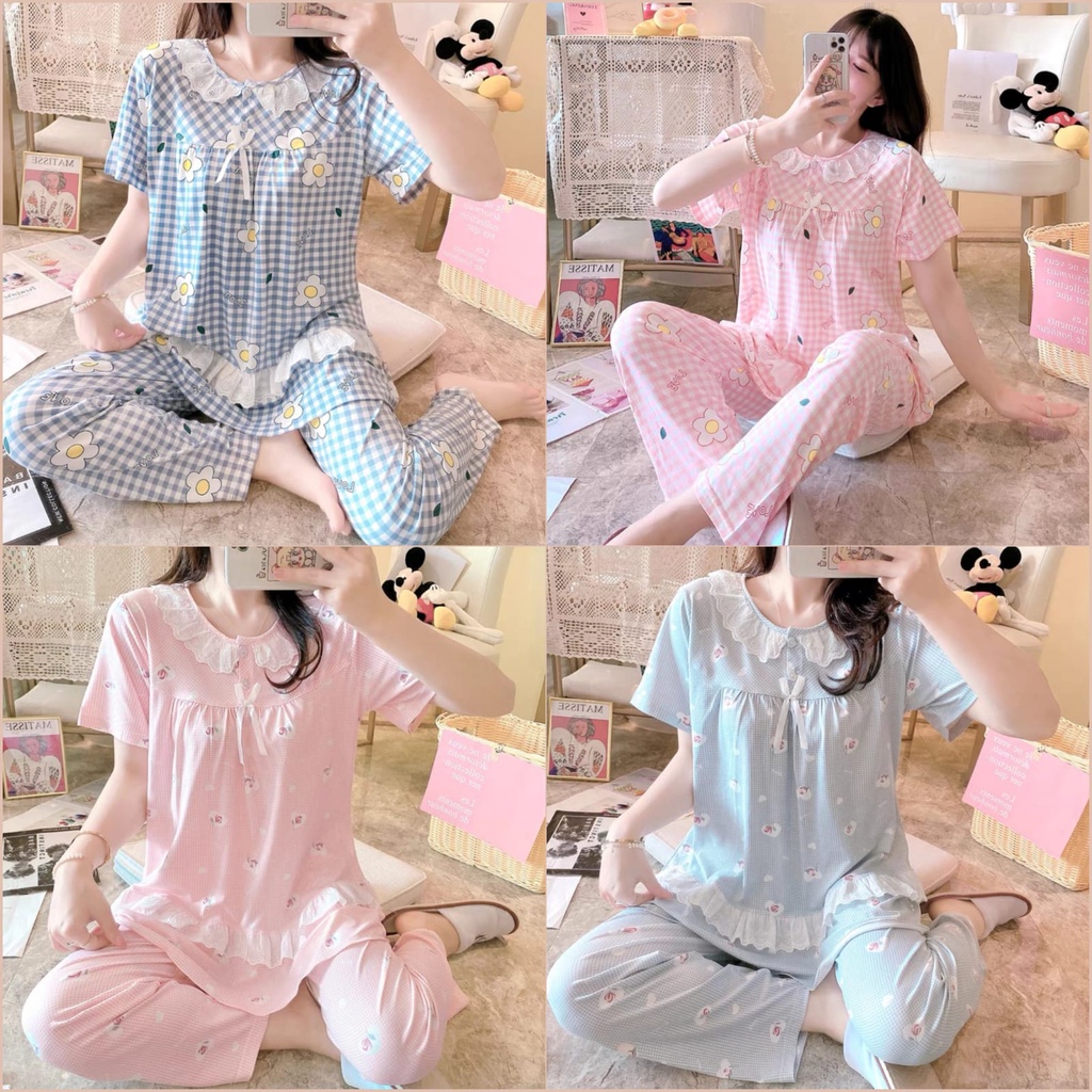 【 Bra Mall 】BM-330 BAJU TIDUR WANITA LENGAN PENDEK CELANA PANJANG PIYAMA IMPORT PAJAMAS