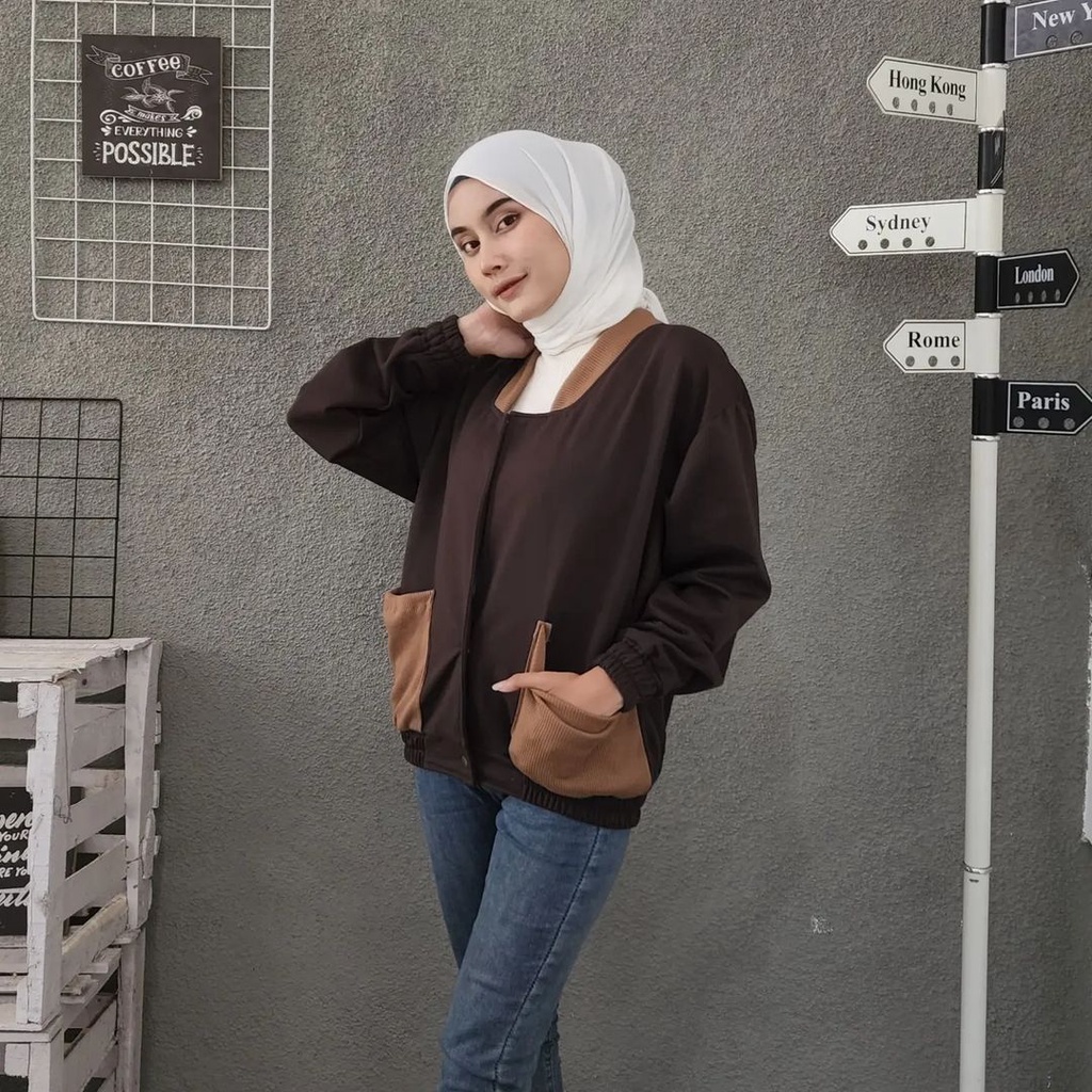 POCKY RIB STILE Sweater Wanita Oversize Pakaian Kardigan Korean Look Style Fashion Terkini OOTD Kasual Outfit