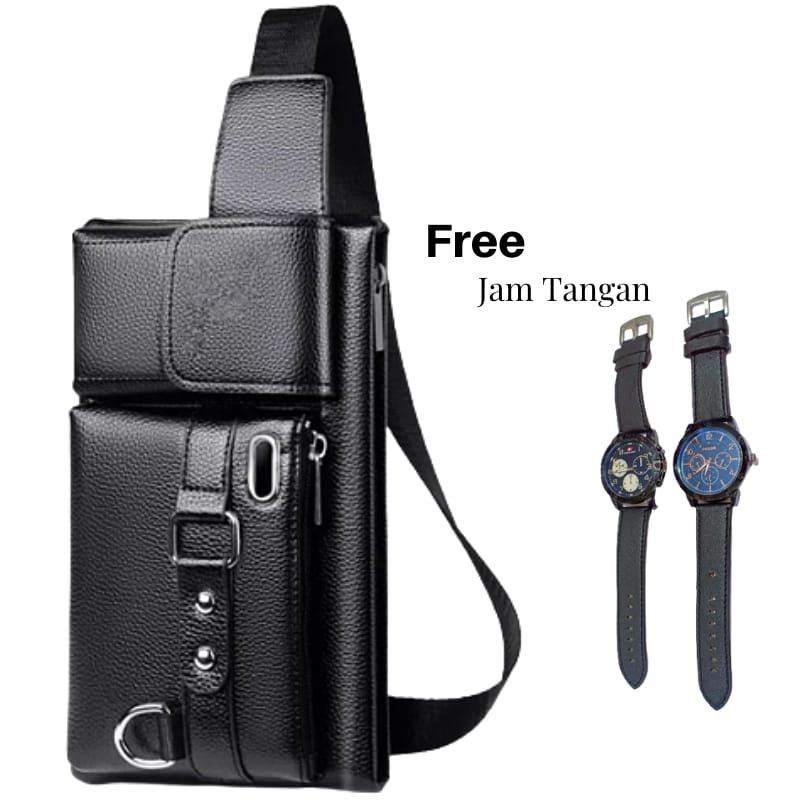 Tas Selempang Pria Kulit PU Tas Fanny Untuk Ponsel Tas Dada Tas Pinggang  Model Kasual