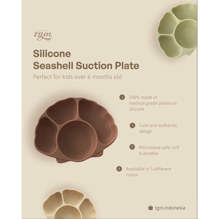 TGM Silicone Seashell Suction Plate - Piring MPASI With Suction Divided Mangkuk Mangkok Bowl Baby Bayi Sekat