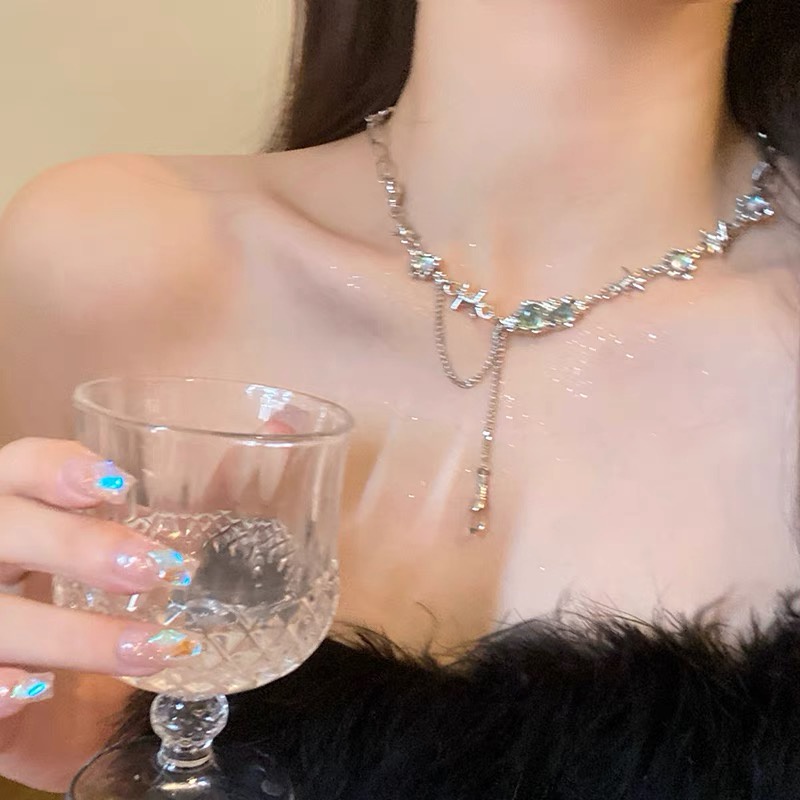 Y2k Kalung Choker Silver Dengan Liontin Rumbai Untuk Wanita