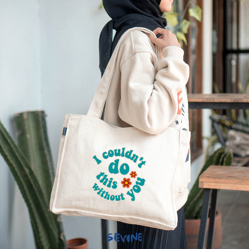 Sevine Totebag Kanvas Daisy Tas Wanita Tote Bag Dengan Kantong Laptop Kuliah Sekolah Kerja Quotes Aesthetic - KM