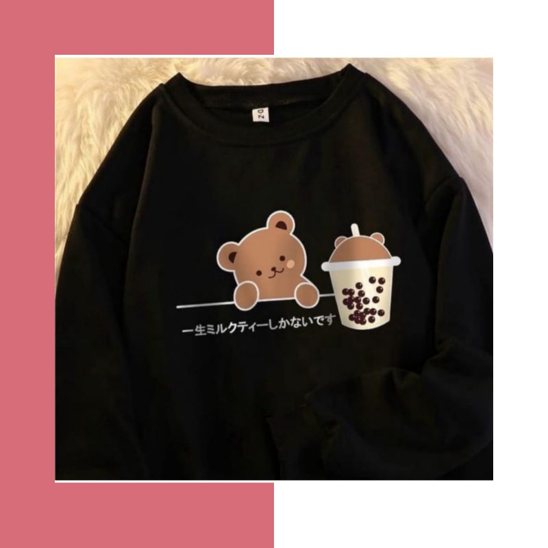 BOBA BEAR SWEATER OVERSIZE CREWNECK OBLONG WANITA