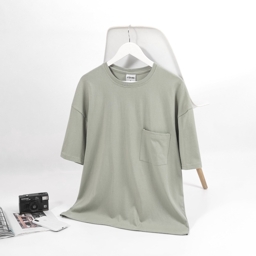 ZION Kaos Polos Oversized Pocket Cotton Combed 24s - Sage Green