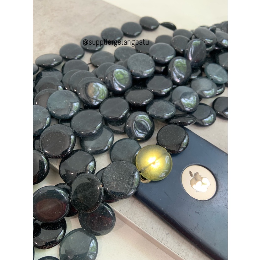 Batu BLACK ONYX bulat 25mm aksesoris bahan gelang kalung GIOK HITAM