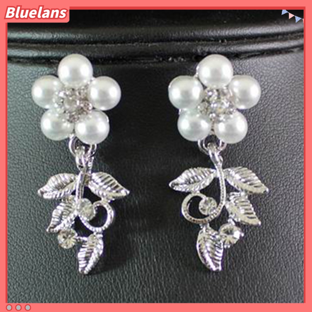 Bluelans 1 Set Necklace Eardrop Fashion Shiny Charming Faux Pearl Silver Plated Necklace Earrings for Women