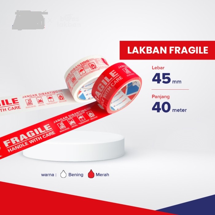 Lakban Fragile Merah anti putus 48mm x 40 m / Fragile - Merah / FRAGILE