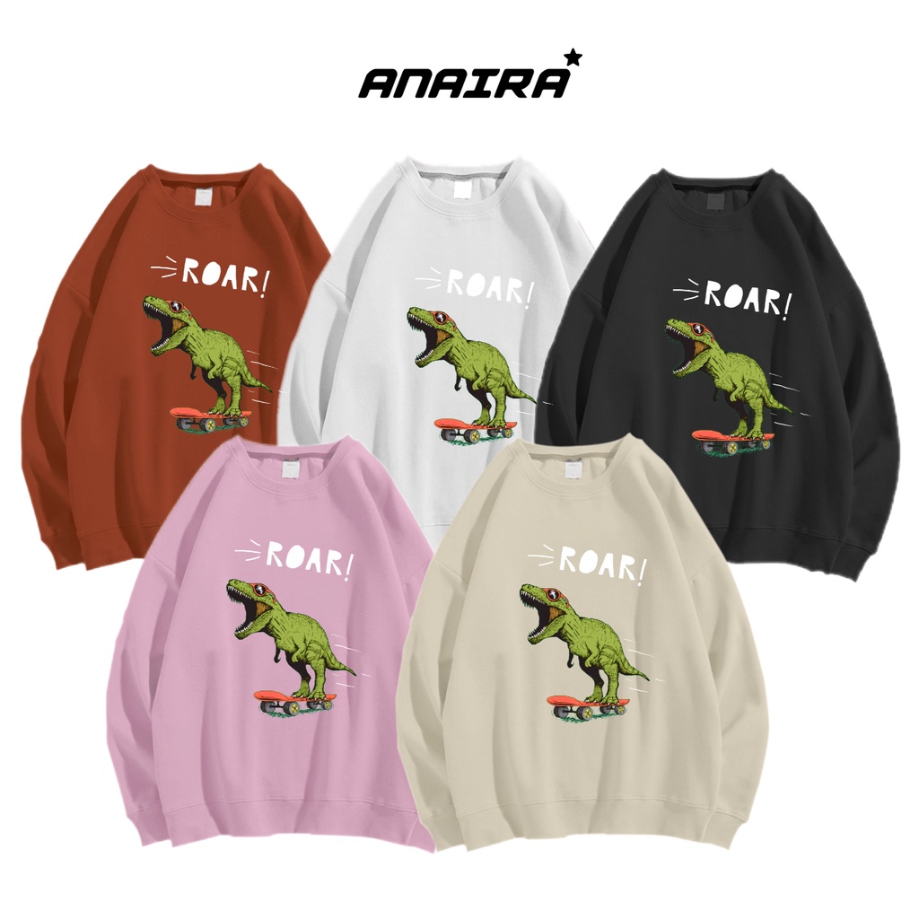 DINO ROAR! SWEATER CREWNECK PRIA WANITA Size M-XXL ANAIRA