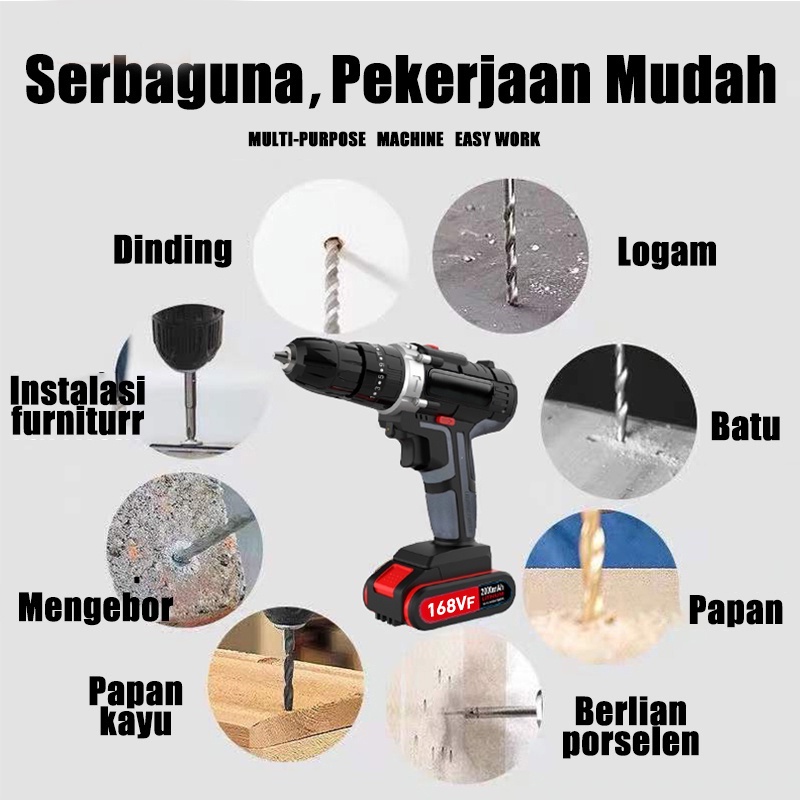 Mukava Baterai dua ganda Mesin bor cordless/Elektrik Drill/ bor listrik/beton besi kayu full set pilihan Bor tanpa kabel