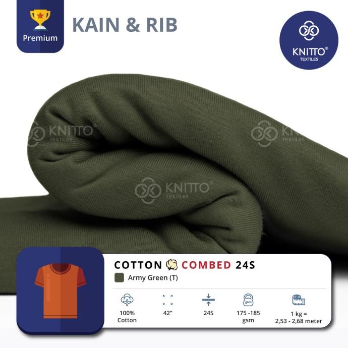 KAIN COTTON COMBED 24S ARMY GREEN + RIB (BAHAN KAOS)