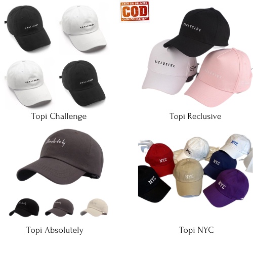 TOPI CHALLENGE / RECLUSIVE / ABSOLUTELY / NYC / YOURS KOREAN STYLE BORDIR TIMBUL RING BESI UNISEX REMAJA DEWASA