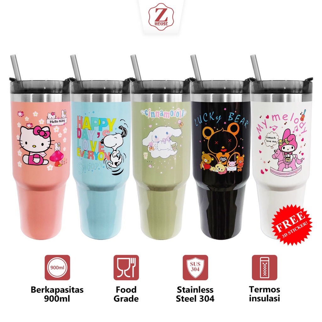 Tempat Minum Termos Kopi Dan Teh Tahan Panas Termos Karakter Lucu +Free Stiker 3dimensi Tumbler Tahan Panas Dan Dingin